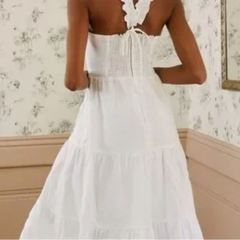 Reformation Montecito Dress Womens Midi 100% Linen Ruffle Straps Smocked Back